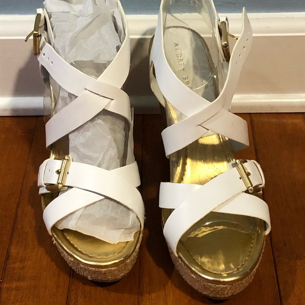 Audrey Brook White Leather Strappy Wedge Sandal